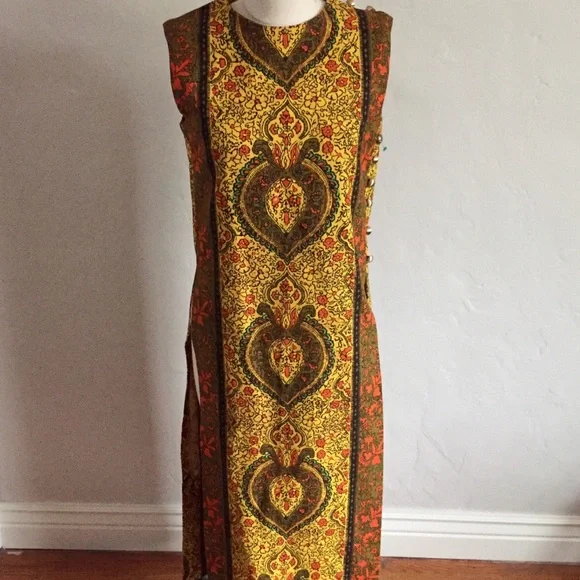 Vintage Yellow and Brown Patterned Tunic - Picture 2 of 4